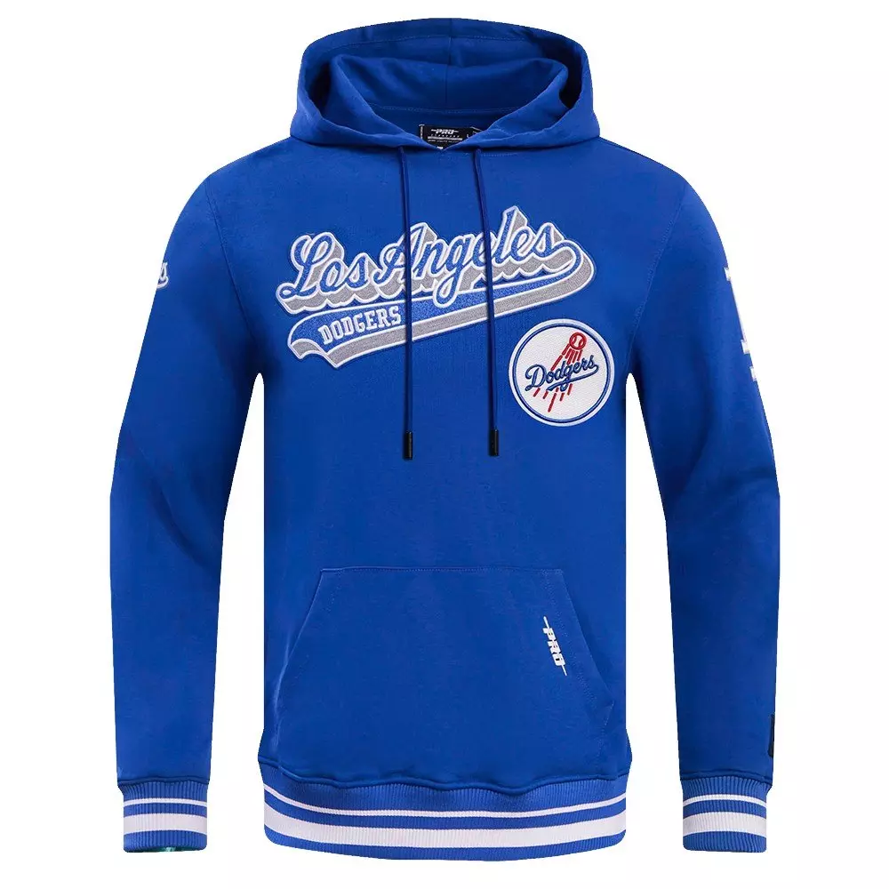 Pro Standard Men's MLB Los Angeles Dodgers Script Tail Rib Fleece Pullover Hoodie - Blue - BLUE