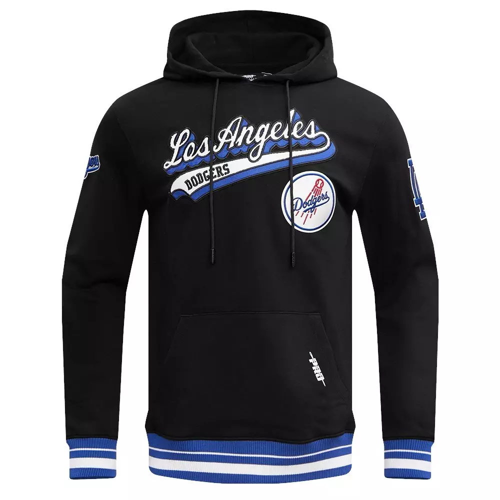 Pro Standard Men's MLB Los Angeles Dodgers Script Tail Rib Fleece Pullover Hoodie - Black/Blue - BLACK/BLUE