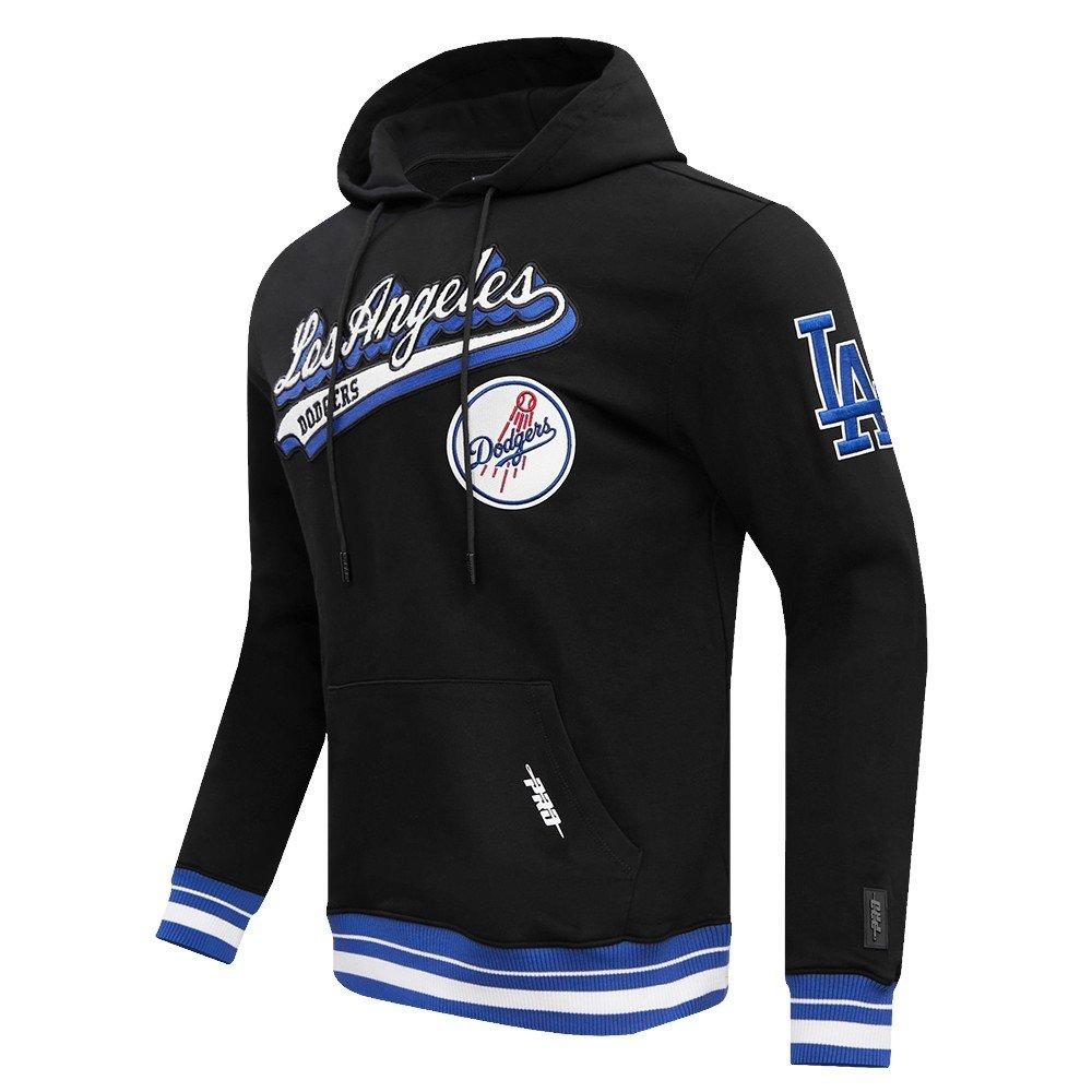 Pro Standard Men's MLB Los Angeles Dodgers Script Tail Rib Fleece Pullover Hoodie - Black/Blue - BLACK/BLUE