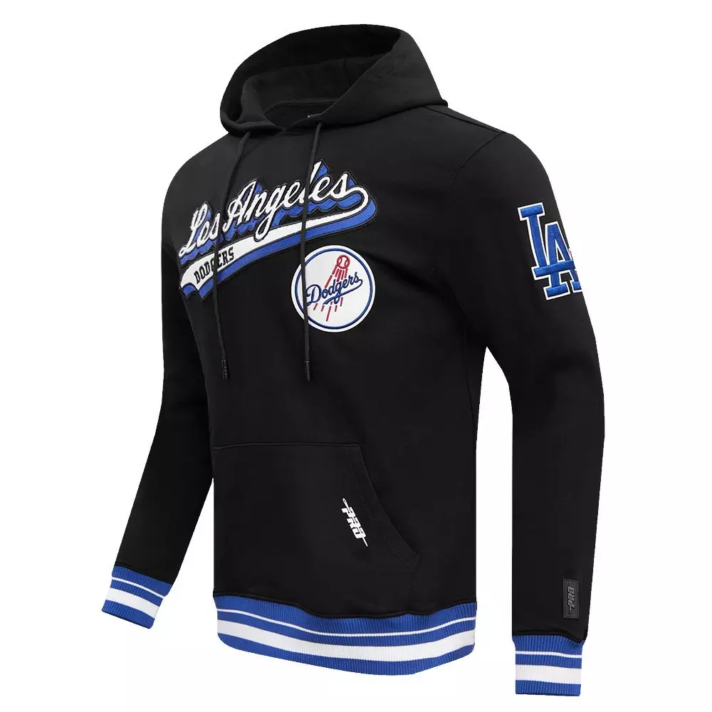 Pro Standard Men's MLB Los Angeles Dodgers Script Tail Rib Fleece Pullover Hoodie - Black/Blue - BLACK/BLUE