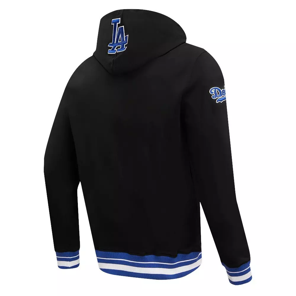 Pro Standard Men's MLB Los Angeles Dodgers Script Tail Rib Fleece Pullover Hoodie - Black/Blue - BLACK/BLUE