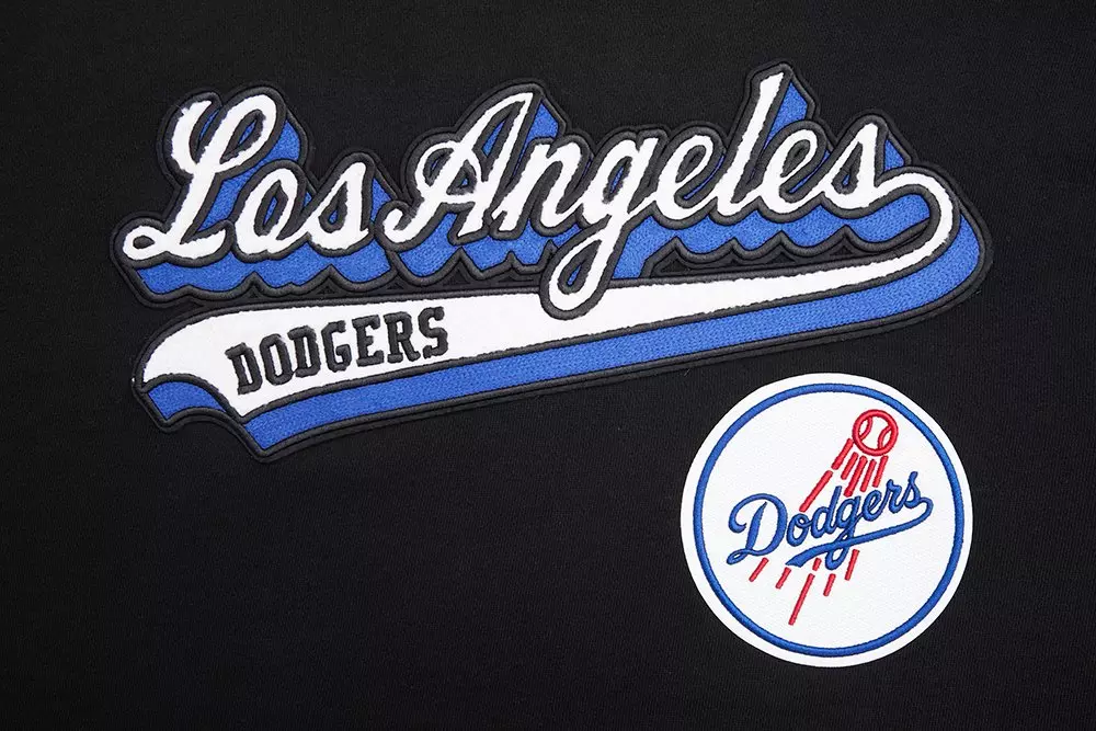 Pro Standard Men's MLB Los Angeles Dodgers Script Tail Rib Fleece Pullover Hoodie - Black/Blue - BLACK/BLUE