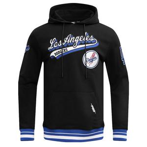 Pro Standard Men's MLB Los Angeles Dodgers Script Tail Rib Fleece Pullover Hoodie - Black/Blue - BLACK/BLUE