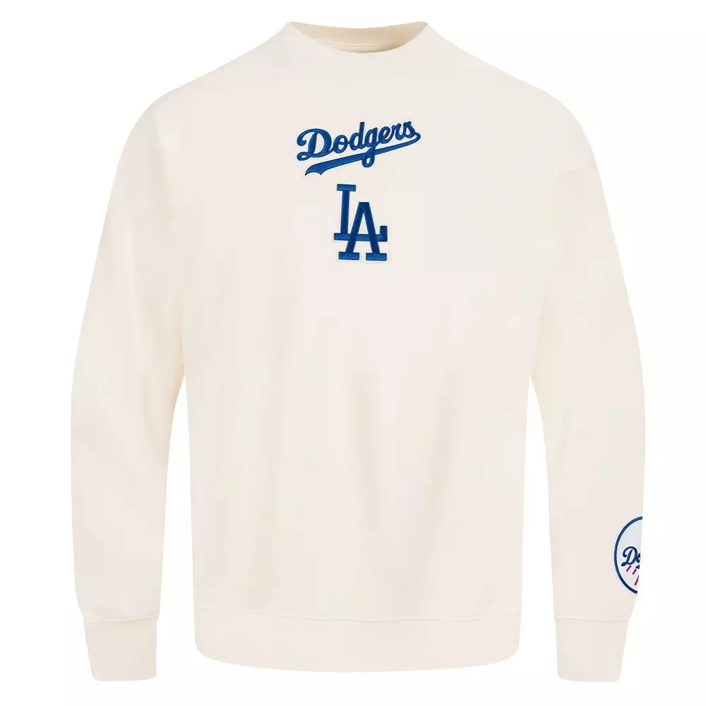 Pro Standard Men's MLB Los Angeles Dodgers Wingspan Drop Shoulder Fleece Crewneck - Eggshell - EGGSHELL