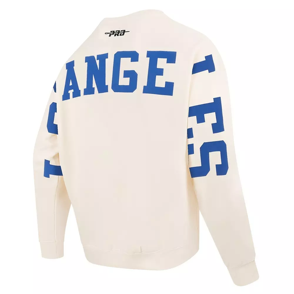 Pro Standard Men's MLB Los Angeles Dodgers Wingspan Drop Shoulder Fleece Crewneck - Eggshell - EGGSHELL