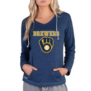 College Concepts Women's Mainstream Terry Long Sleeve Milwaukee Brewers Hoodie Top -Navy