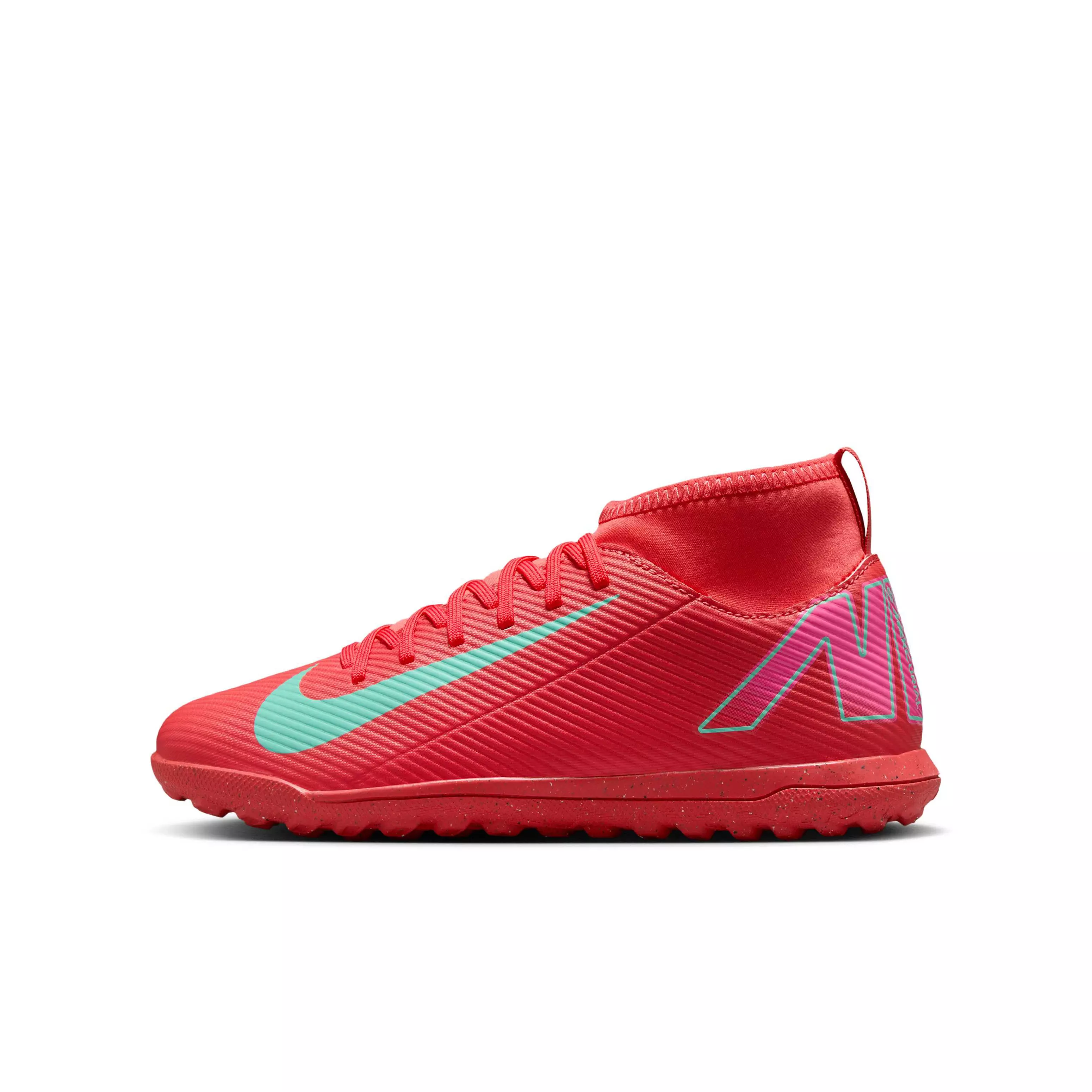 Nike Jr. Mercurial Superfly 10 Club Turf "Ember Glow/Aurora Green" Grade School Kids' Soccer Shoe - EMBER/GREEN