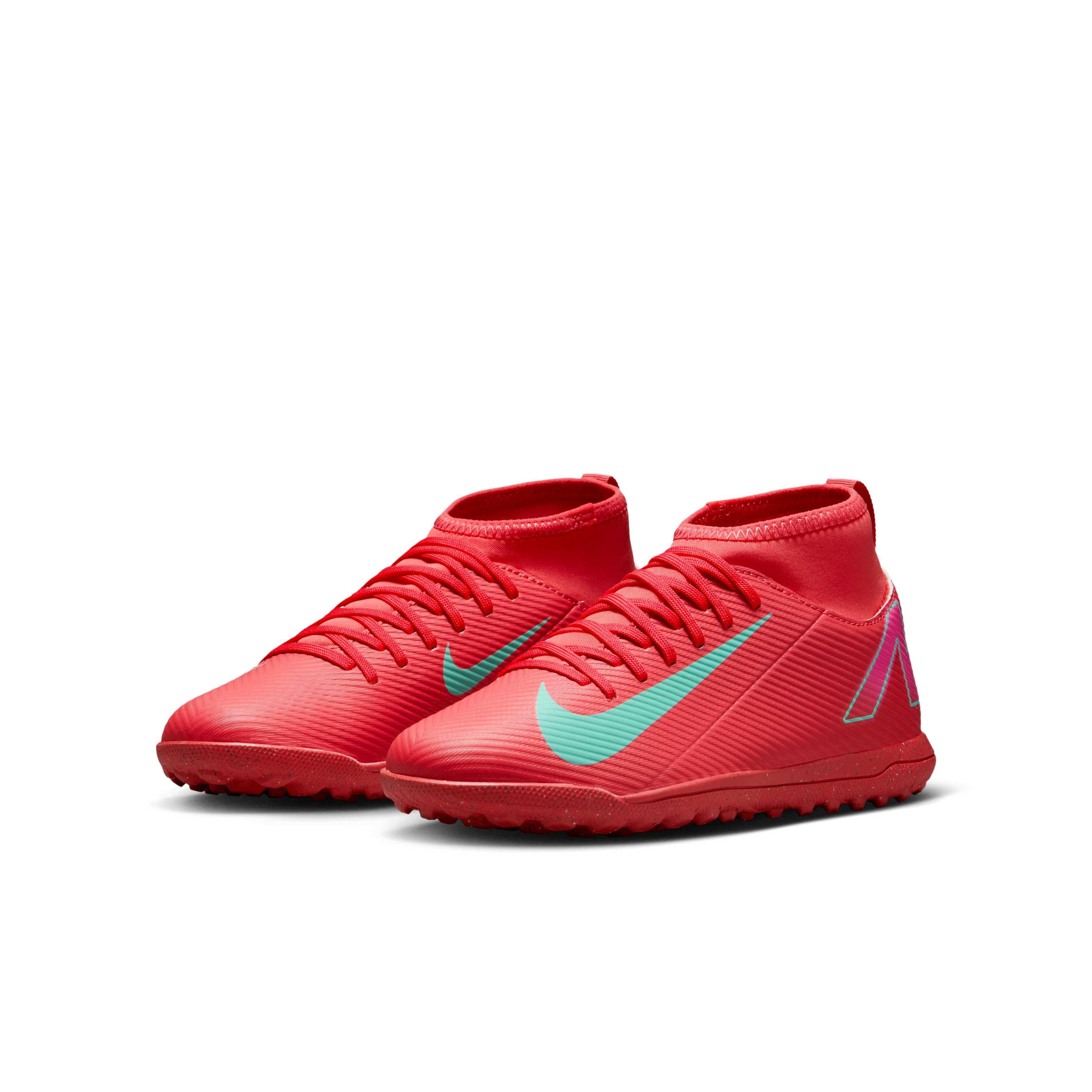 Nike Jr. Mercurial Superfly 10 Club Turf Grade School Kids' "Ember Glow/Aurora Green" Soccer Shoe