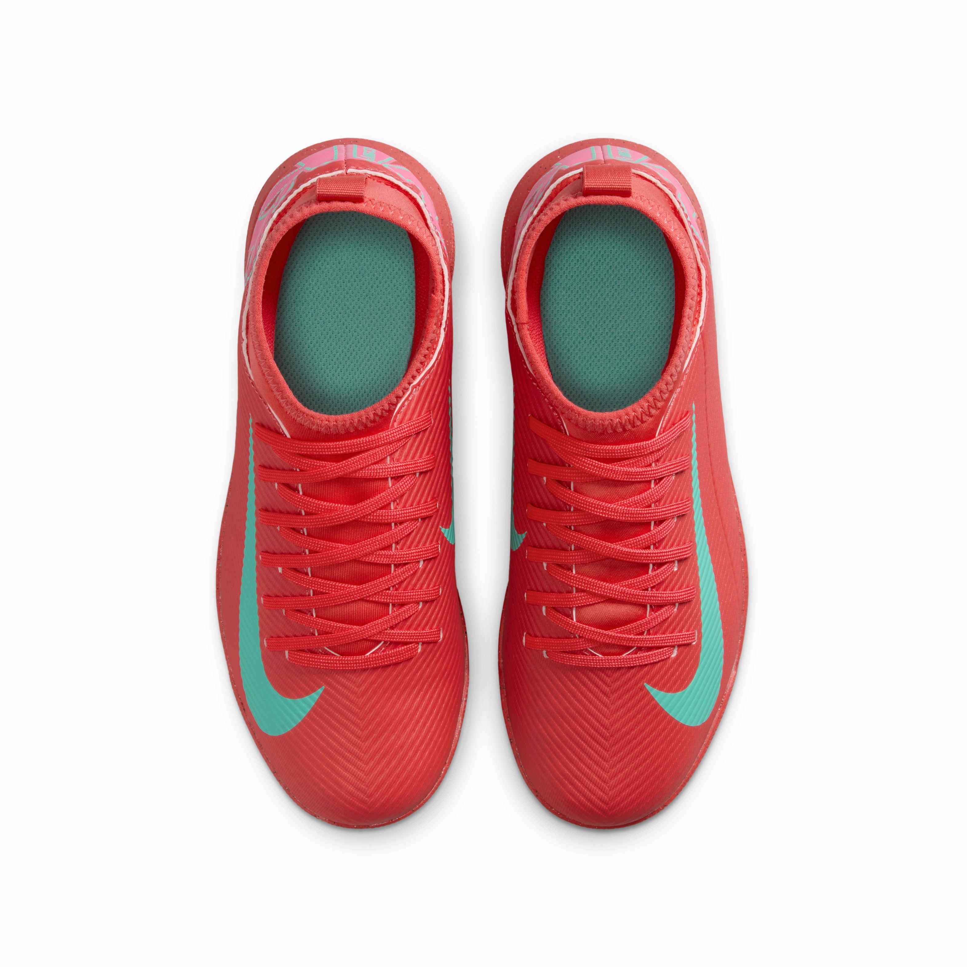 Nike Jr. Mercurial Superfly 10 Club Turf Grade School Kids' "Ember Glow/Aurora Green" Soccer Shoe