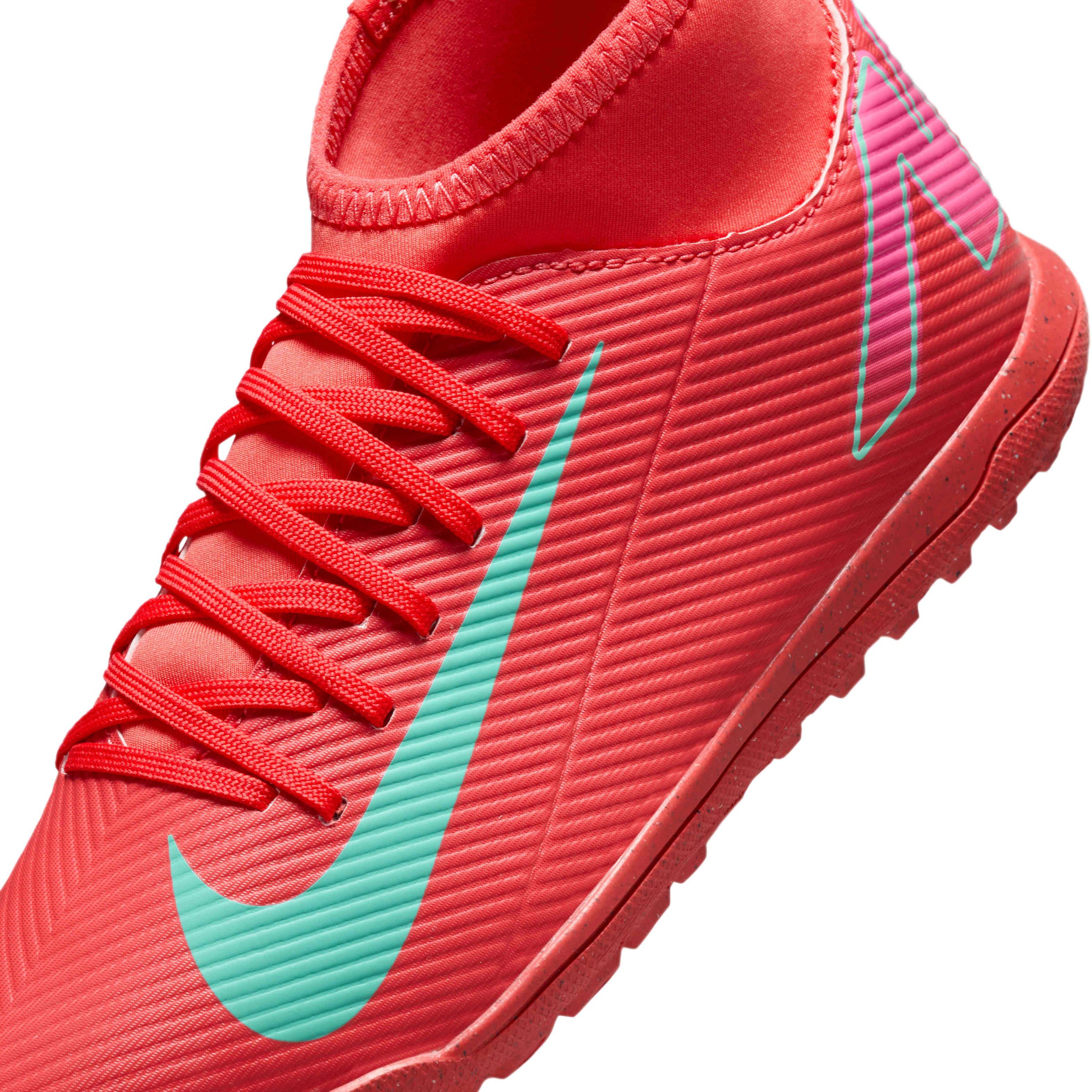 Nike Jr. Mercurial Superfly 10 Club Turf Grade School Kids' "Ember Glow/Aurora Green" Soccer Shoe