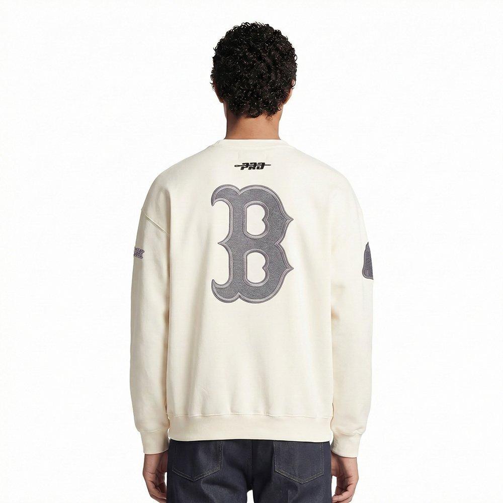 Pro Standard Men's MLB Boston Red Sox Reverse French Terry Drop Shoulder Fleece Crewneck - Eggshell - EGGSHELL