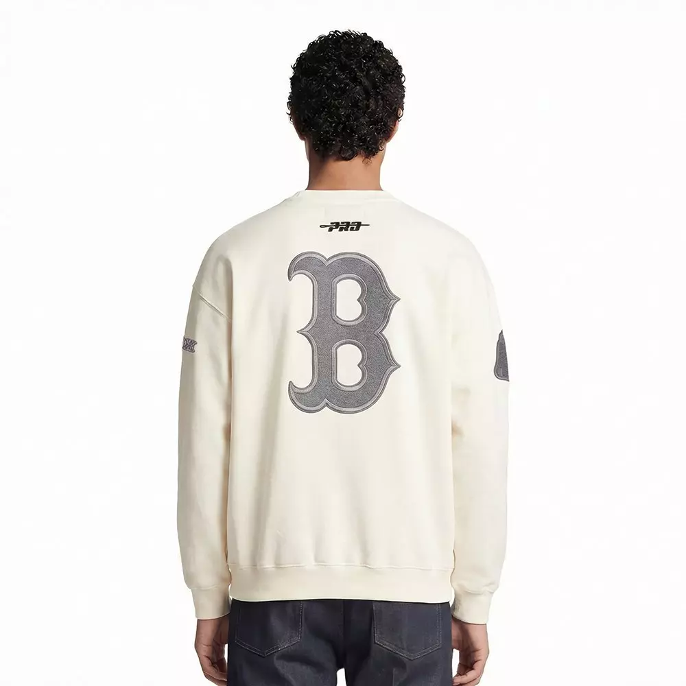 Pro Standard Men's MLB Boston Red Sox Reverse French Terry Drop Shoulder Fleece Crewneck - Eggshell - EGGSHELL