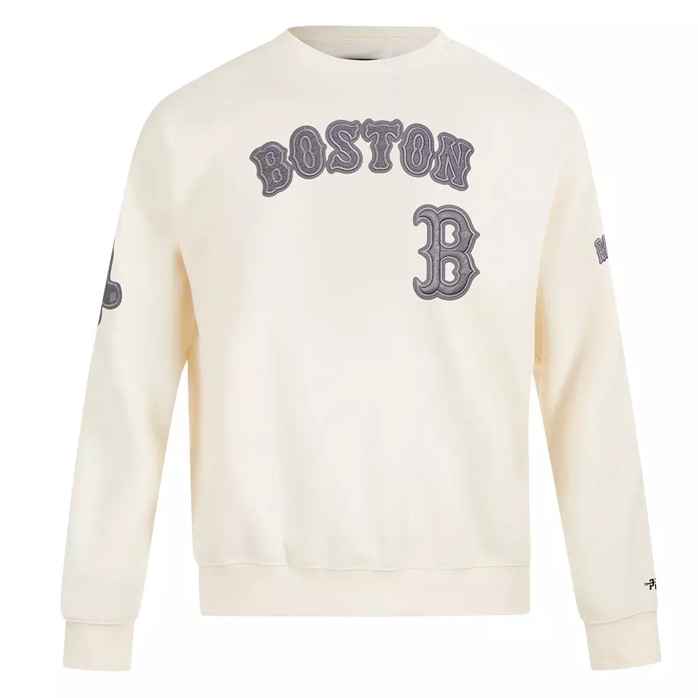 Pro Standard Men's MLB Boston Red Sox Reverse French Terry Drop Shoulder Fleece Crewneck - Eggshell - EGGSHELL