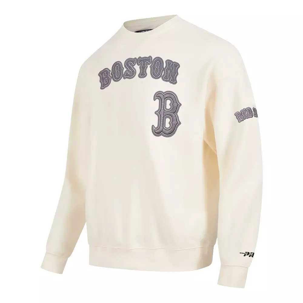 Pro Standard Men's MLB Boston Red Sox Reverse French Terry Drop Shoulder Fleece Crewneck - Eggshell - EGGSHELL
