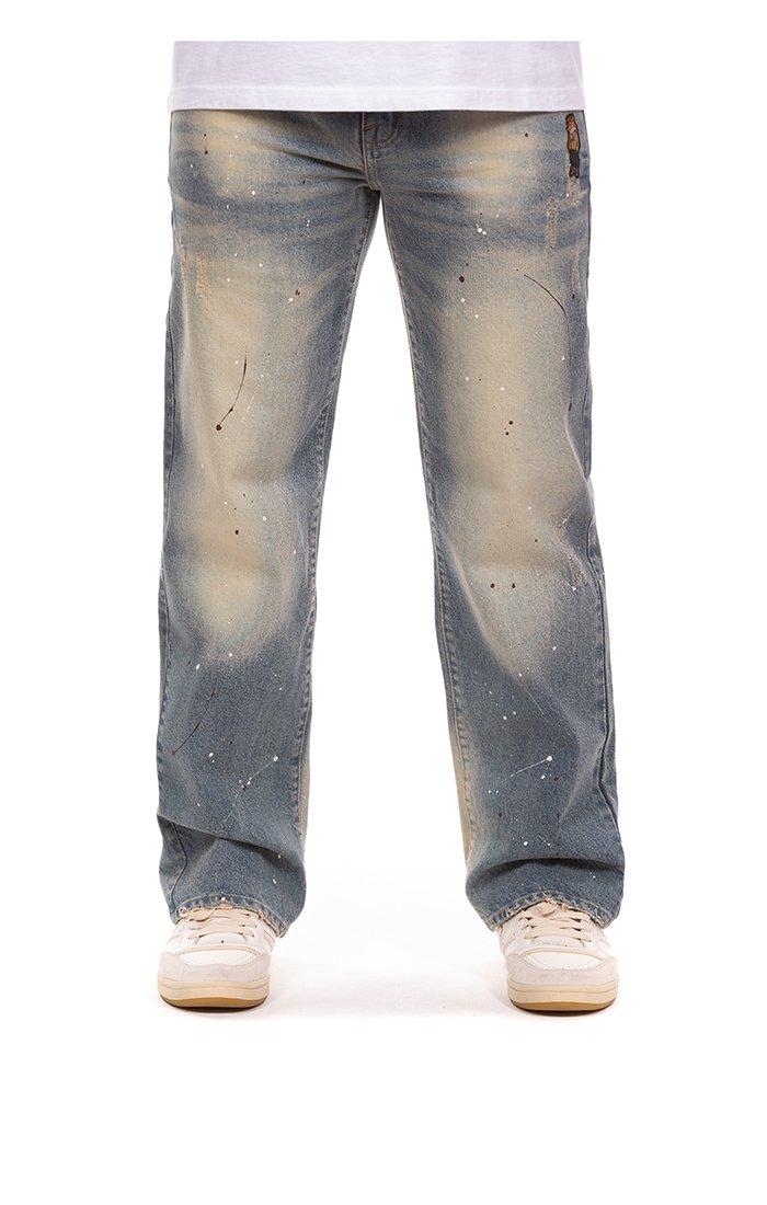 AKOO Men's Artisan Relaxed Fit Grey Wash Denim Jeans - BLUE Thumbnail View 1