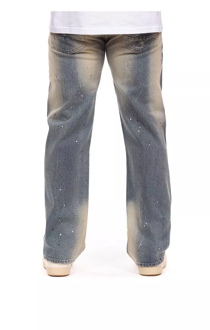 AKOO Men's Artisan Relaxed Fit Grey Wash Denim Jeans - BLUE