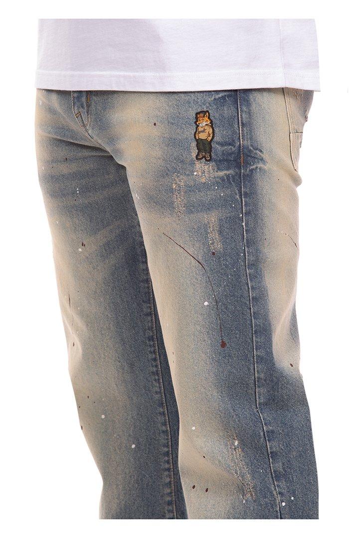 AKOO Men's Artisan Relaxed Fit Grey Wash Denim Jeans - BLUE Thumbnail View 3
