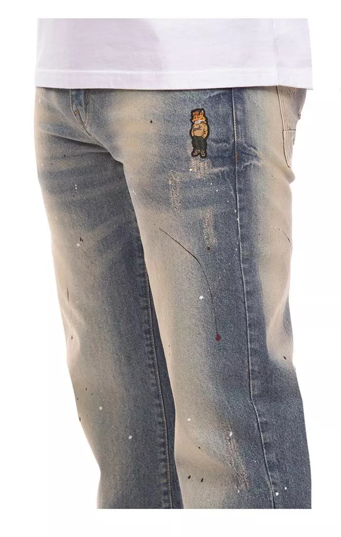 AKOO Men's Artisan Relaxed Fit Grey Wash Denim Jeans - BLUE