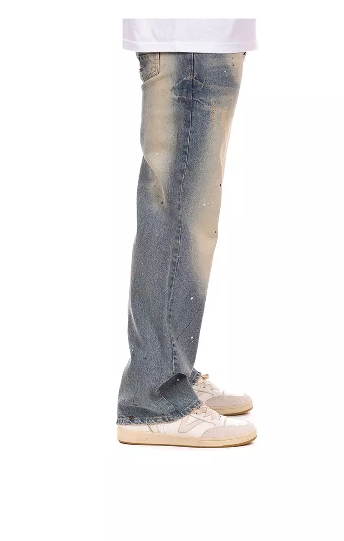 AKOO Men's Artisan Relaxed Fit Grey Wash Denim Jeans - BLUE