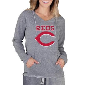 College Concepts Women's Mainstream Terry Long Sleeve Cincinnati Reds Hoodie Top -Grey