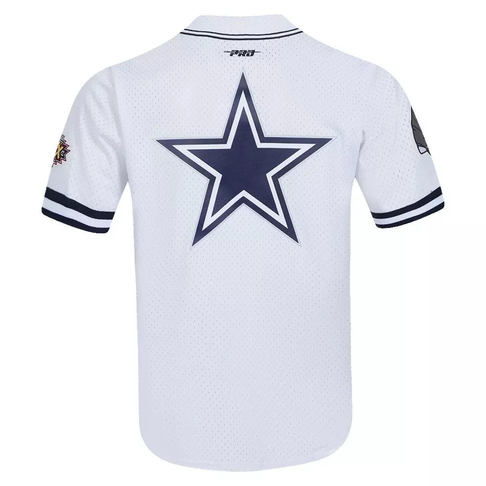 Pro Standard Men's NFL Dallas Cowboys Logo Classic Mesh Button Down Shirt - White/Navy - WHITE/NAVY