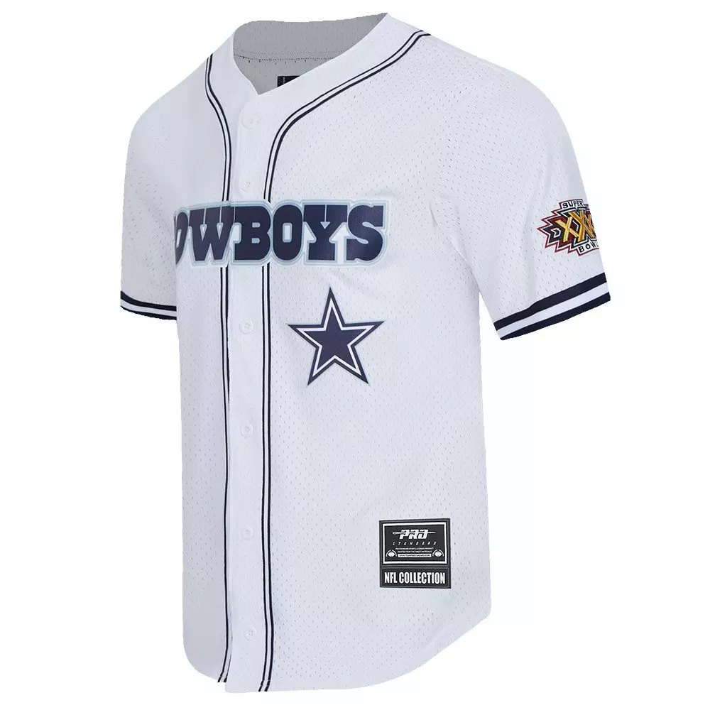 Pro Standard Men's NFL Dallas Cowboys Logo Classic Mesh Button Down Shirt - White/Navy - WHITE/NAVY