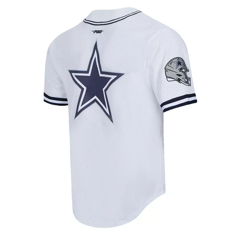 Pro Standard Men's NFL Dallas Cowboys Logo Classic Mesh Button Down Shirt - White/Navy - WHITE/NAVY