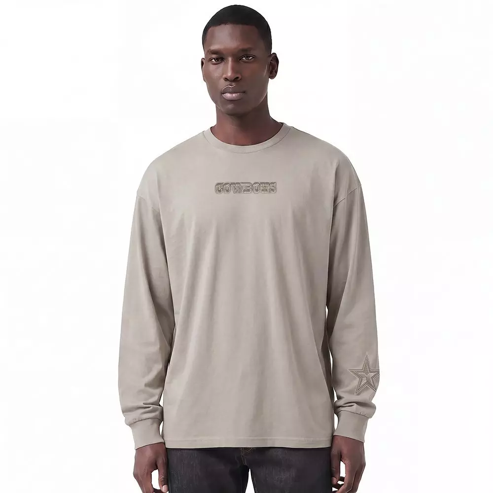 Pro Standard Men's NFL Dallas Cowboys Wingspan Drop Should Long Sleeve Tee - Taupe - TAUPE