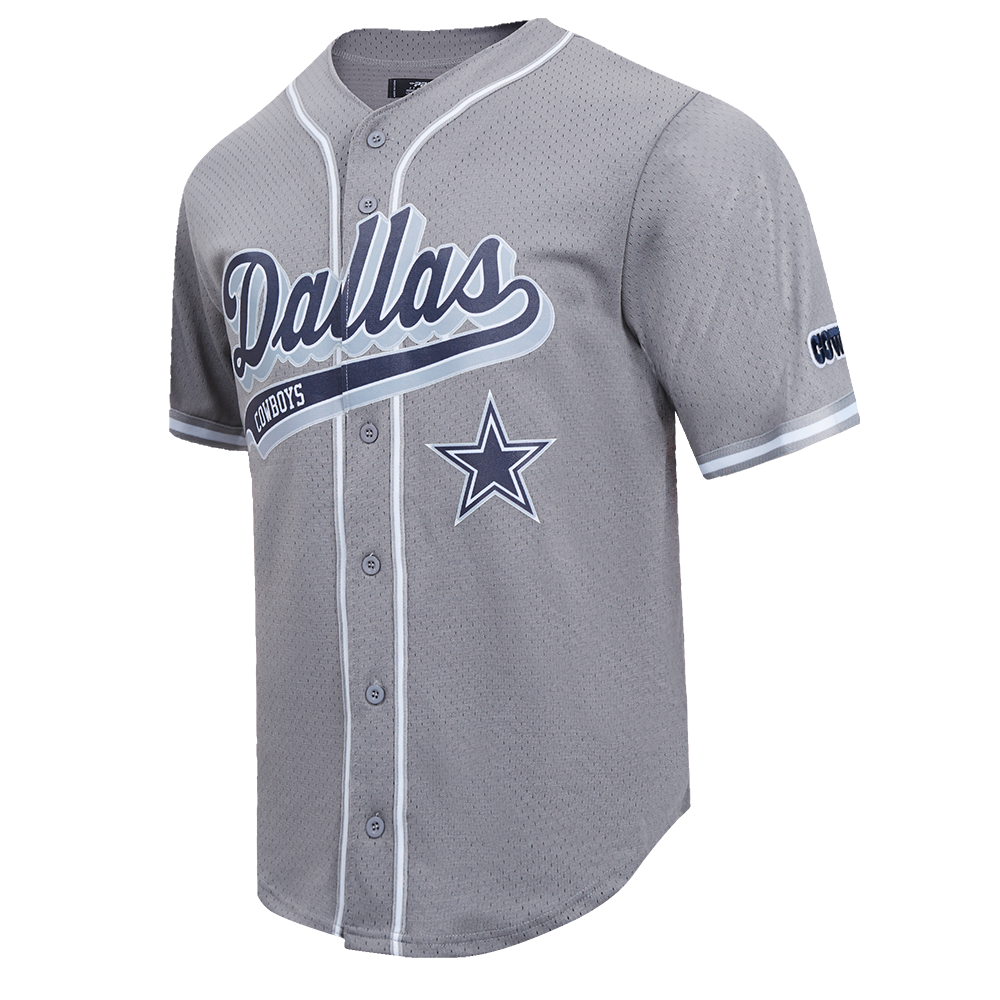 Pro Standard Men's NFL Dallas Cowboys Script Tail Mesh Button Down Shirt - Grey - GREY
