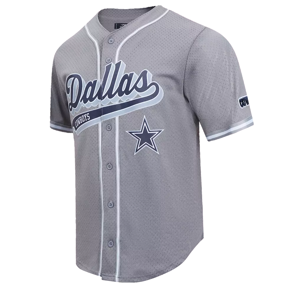 Pro Standard Men's NFL Dallas Cowboys Script Tail Mesh Button Down Shirt - Grey - GREY