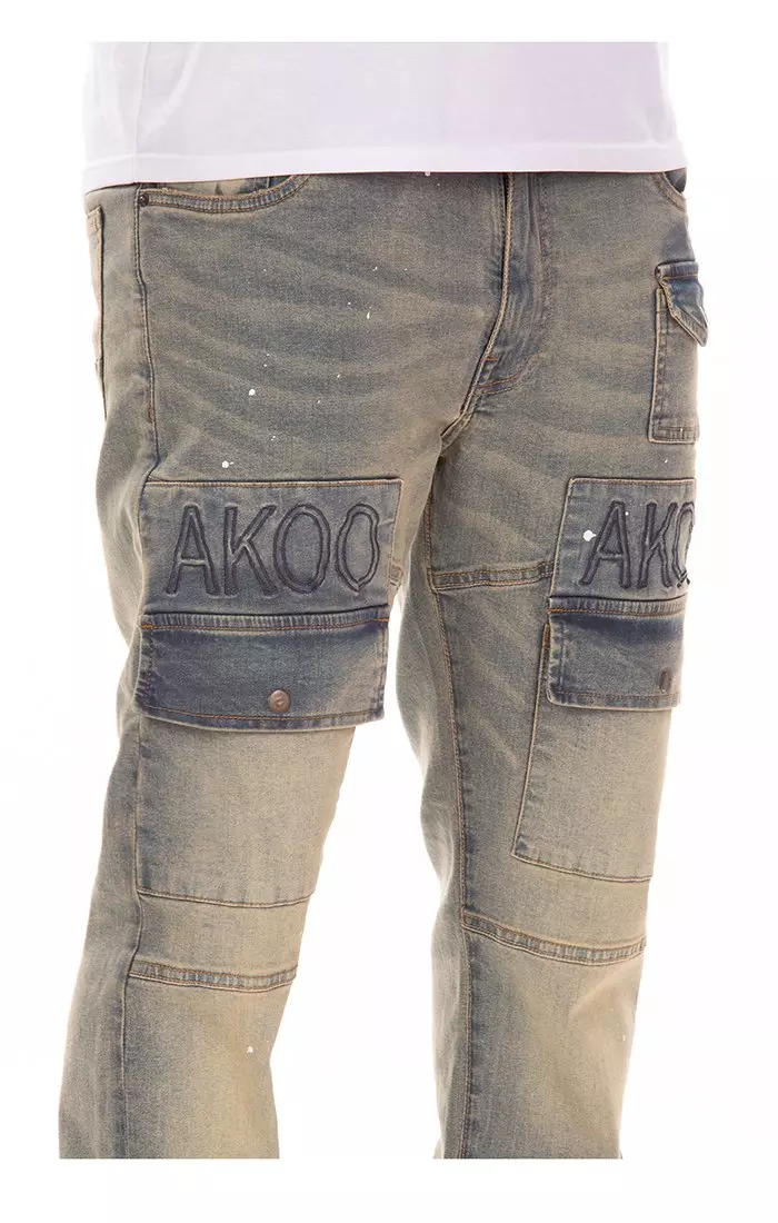 AKOO Men's Beale Relaxed Fit Light Wash Denim Jeans - BLUE