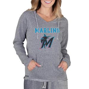 College Concepts Women's Mainstream Terry Long Sleeve Miami Marlins Hoodie Top -Grey