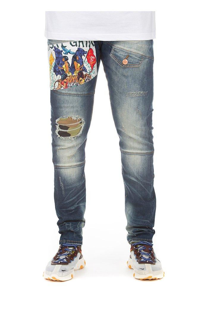 Hustle Gang Men's Anthology Slim Fit Dark Wash Denim Jeans - BLUE Thumbnail View 1
