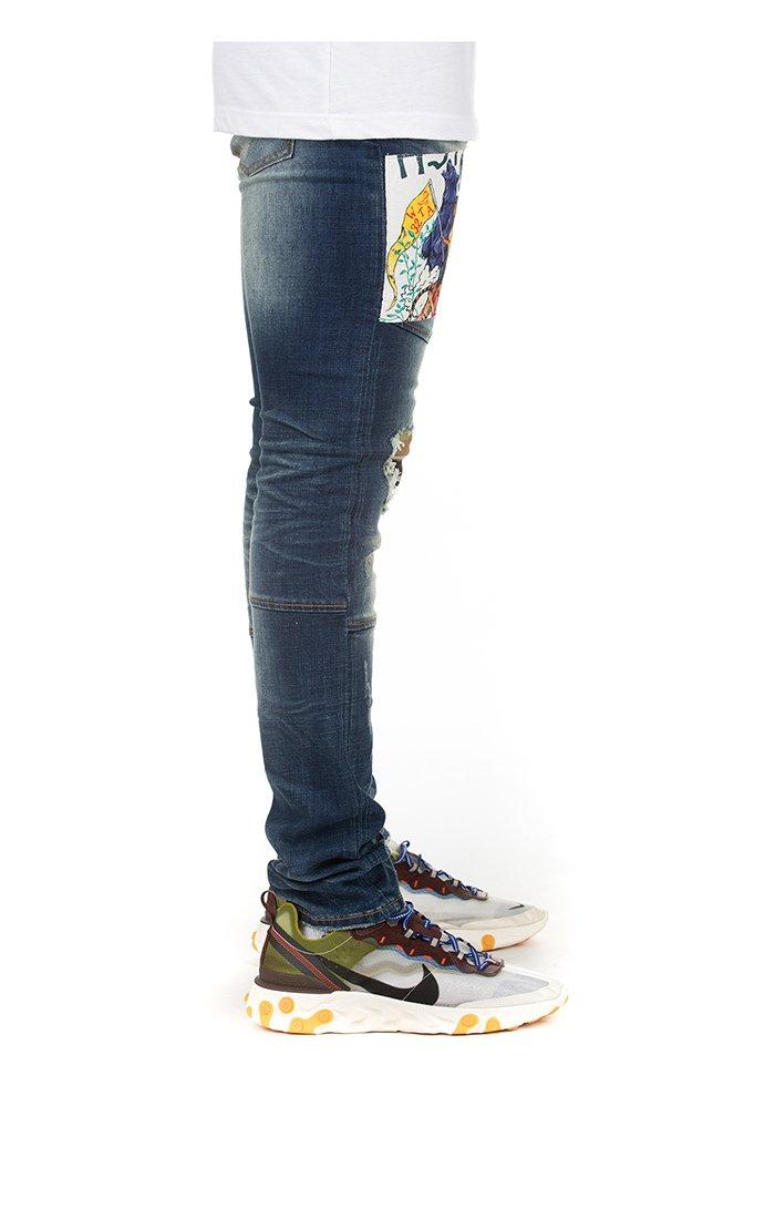 Hustle Gang Men's Anthology Slim Fit Dark Wash Denim Jeans - BLUE Thumbnail View 3