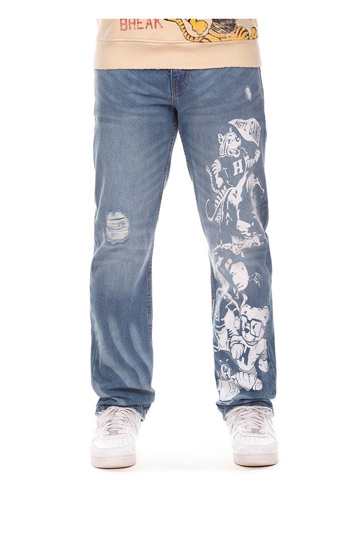 Hustle Gang Men's Rally Regular Fit Medium Wash Denim Jeans - BLUE Thumbnail View 1