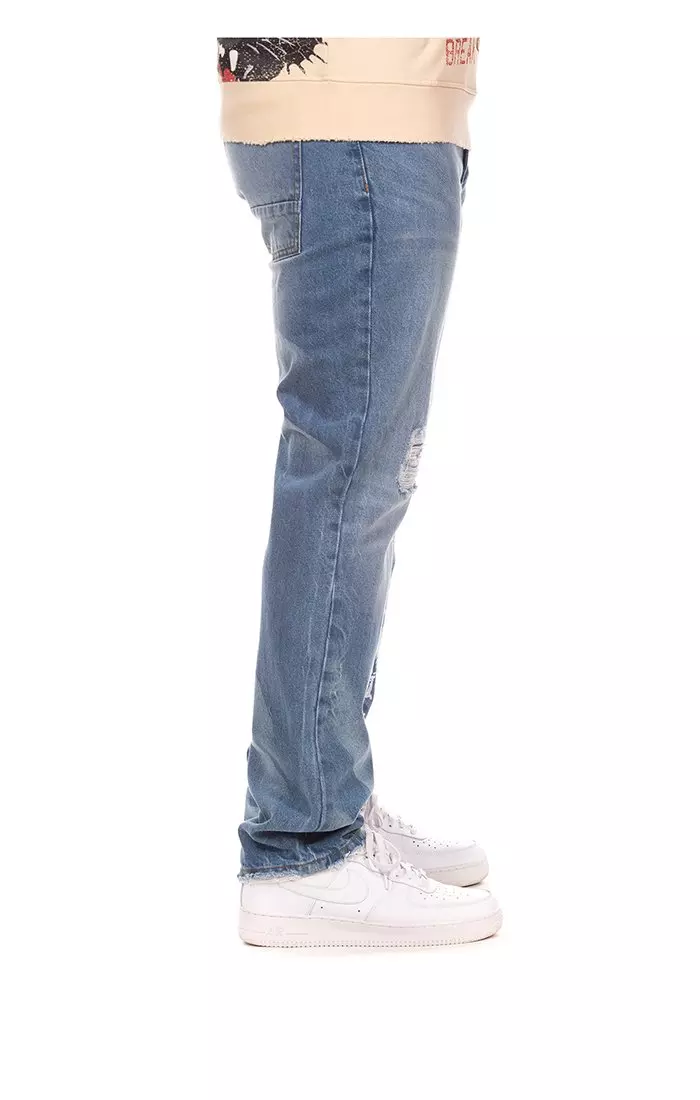 Hustle Gang Men's Rally Regular Fit Medium Wash Denim Jeans - BLUE