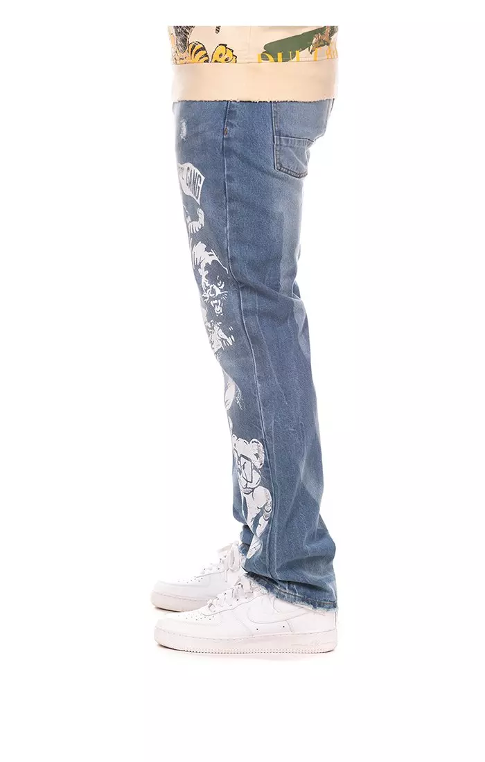 Hustle Gang Men's Rally Regular Fit Medium Wash Denim Jeans - BLUE