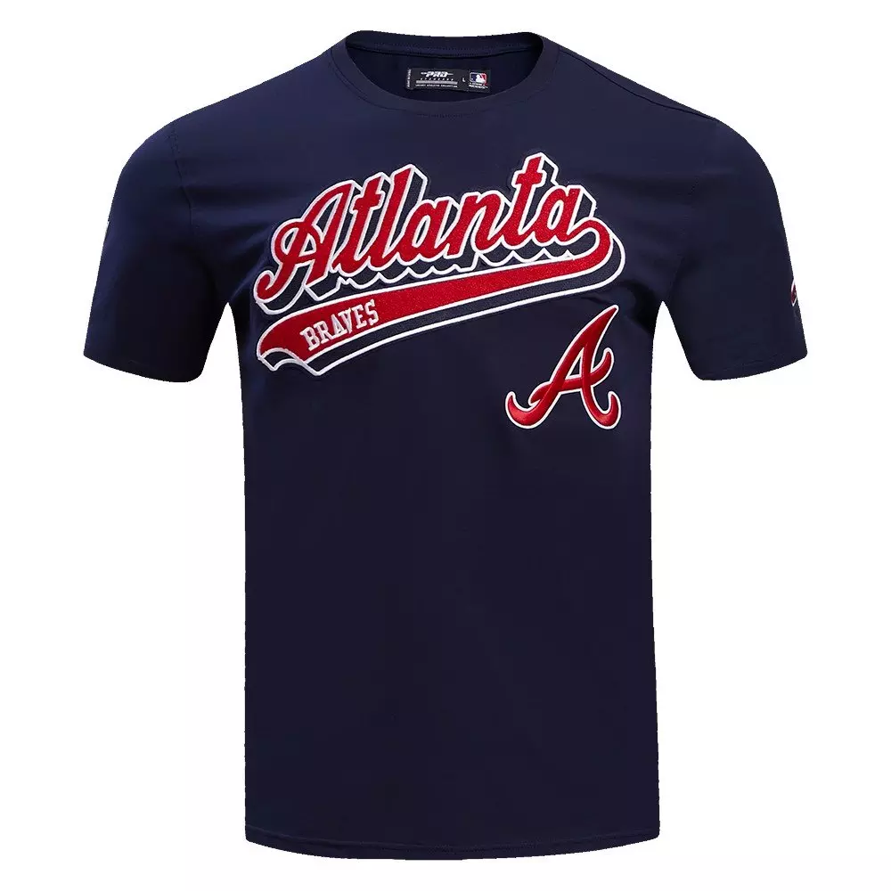 Pro Standard Men's MLB Atlanta Braves Script Tail Tops - Navy - NAVY