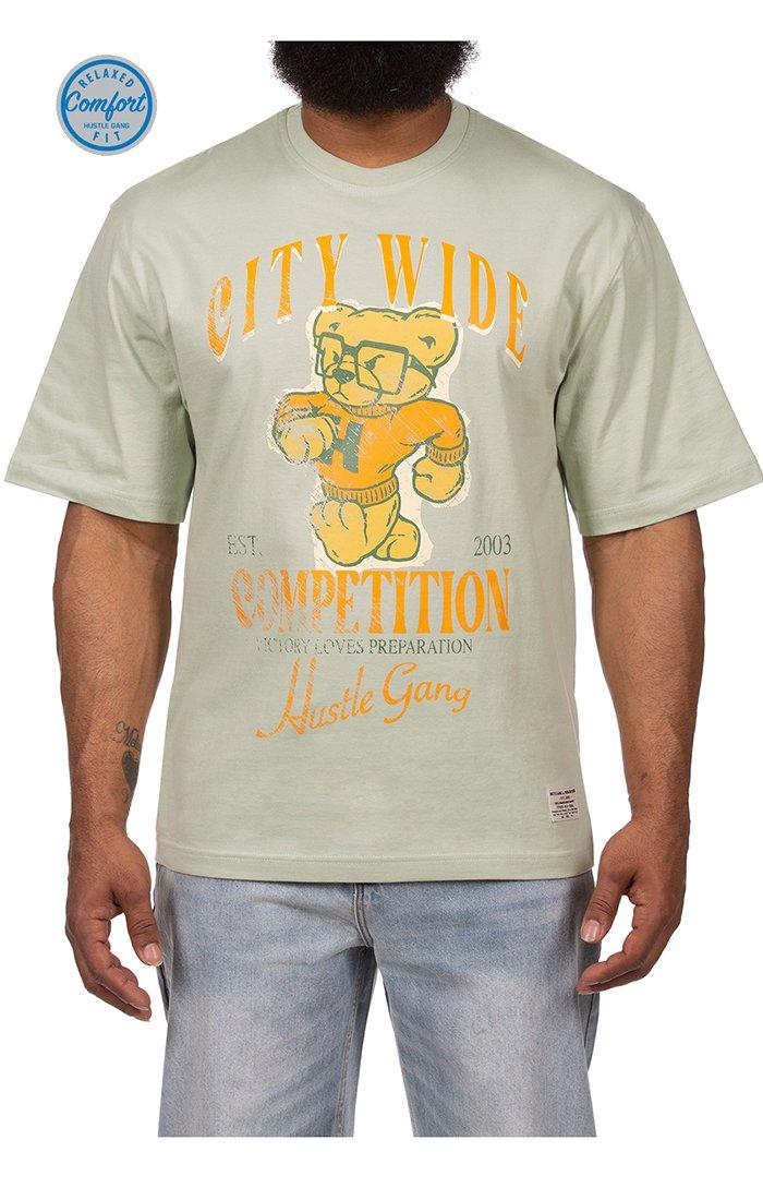 Hustle Gang Men's City Wide Bear Short Sleeve Knit T-Shirt - LT GREEN Thumbnail View 1