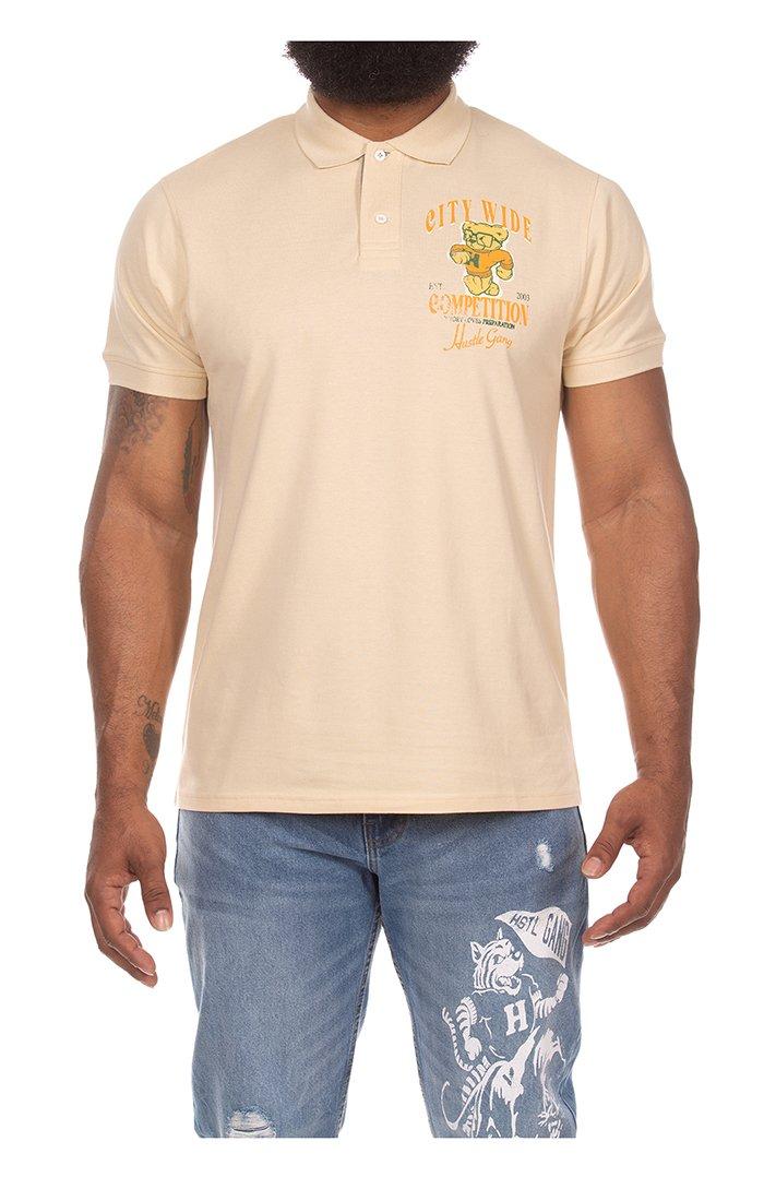 Hustle Gang Men's Competition Short Sleeve Polo - CREAM Thumbnail View 1