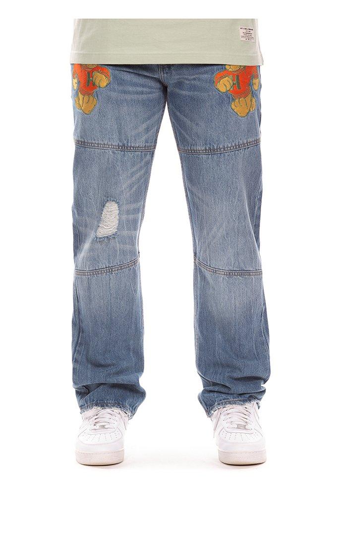 Hustle Gang Men's Walk Down Relaxed Fit Medium Wash Denim Jeans - BLUE Thumbnail View 1