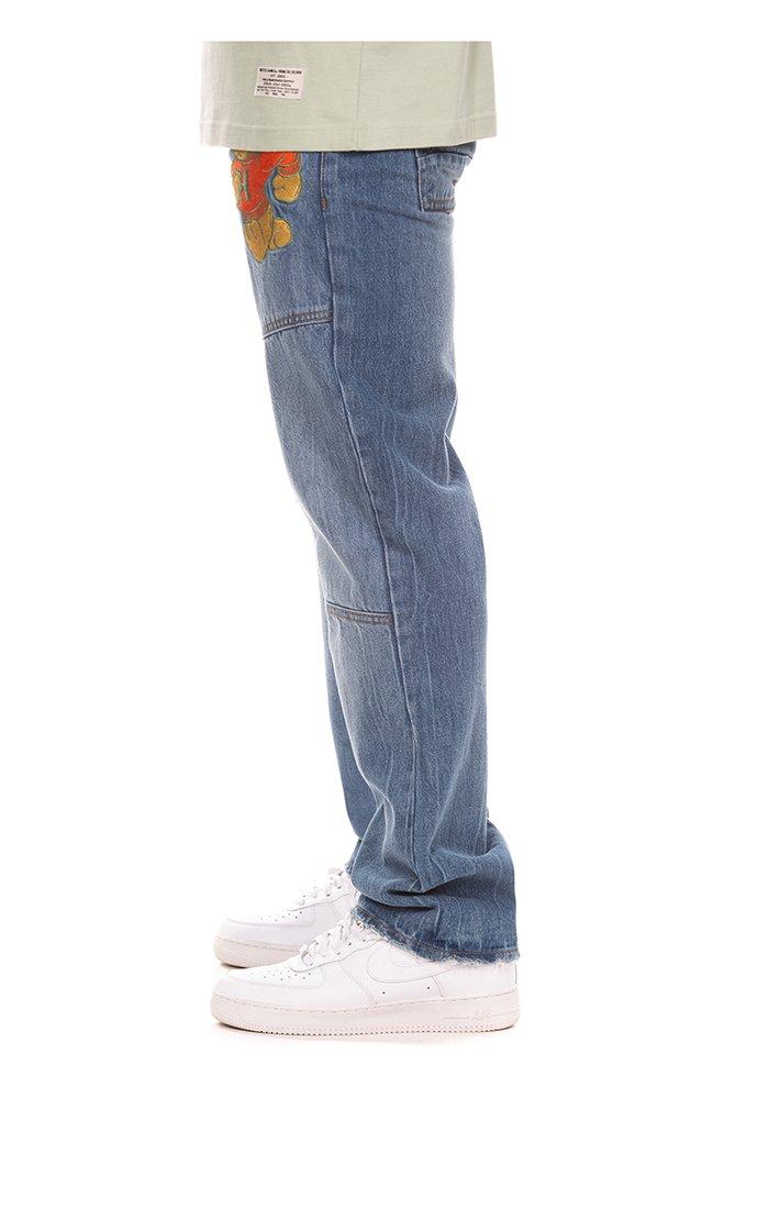 Hustle Gang Men's Walk Down Relaxed Fit Medium Wash Denim Jeans - BLUE Thumbnail View 4