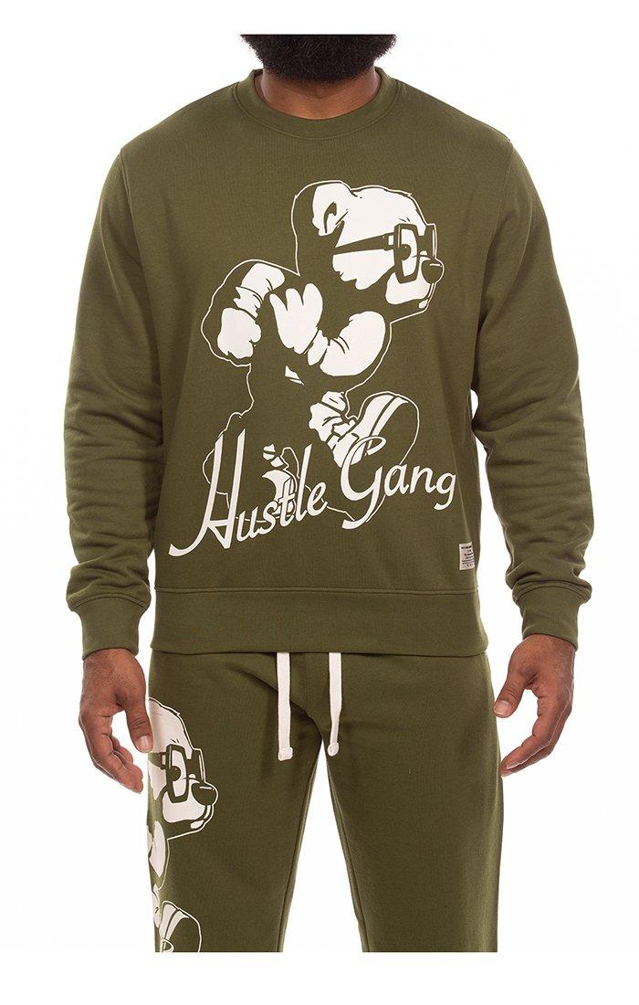 Hustle Gang Men's Forward Crewneck Sweatshirt - DK GREEN Thumbnail View 1
