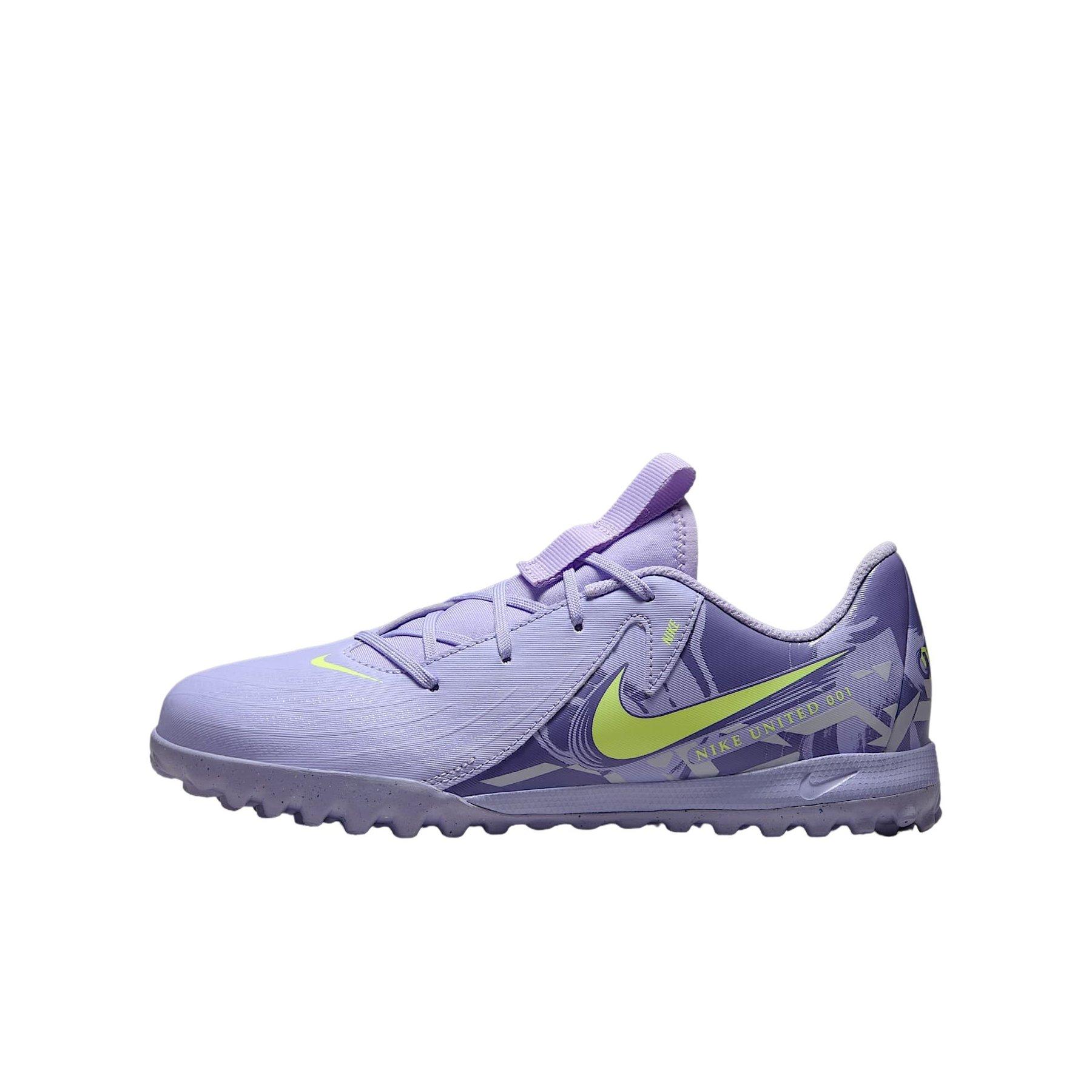 Nike Jr. Phantom GX 2 Academy Turf Grade School Kids' "Purple Agate/Barely Volt" Soccer Shoe