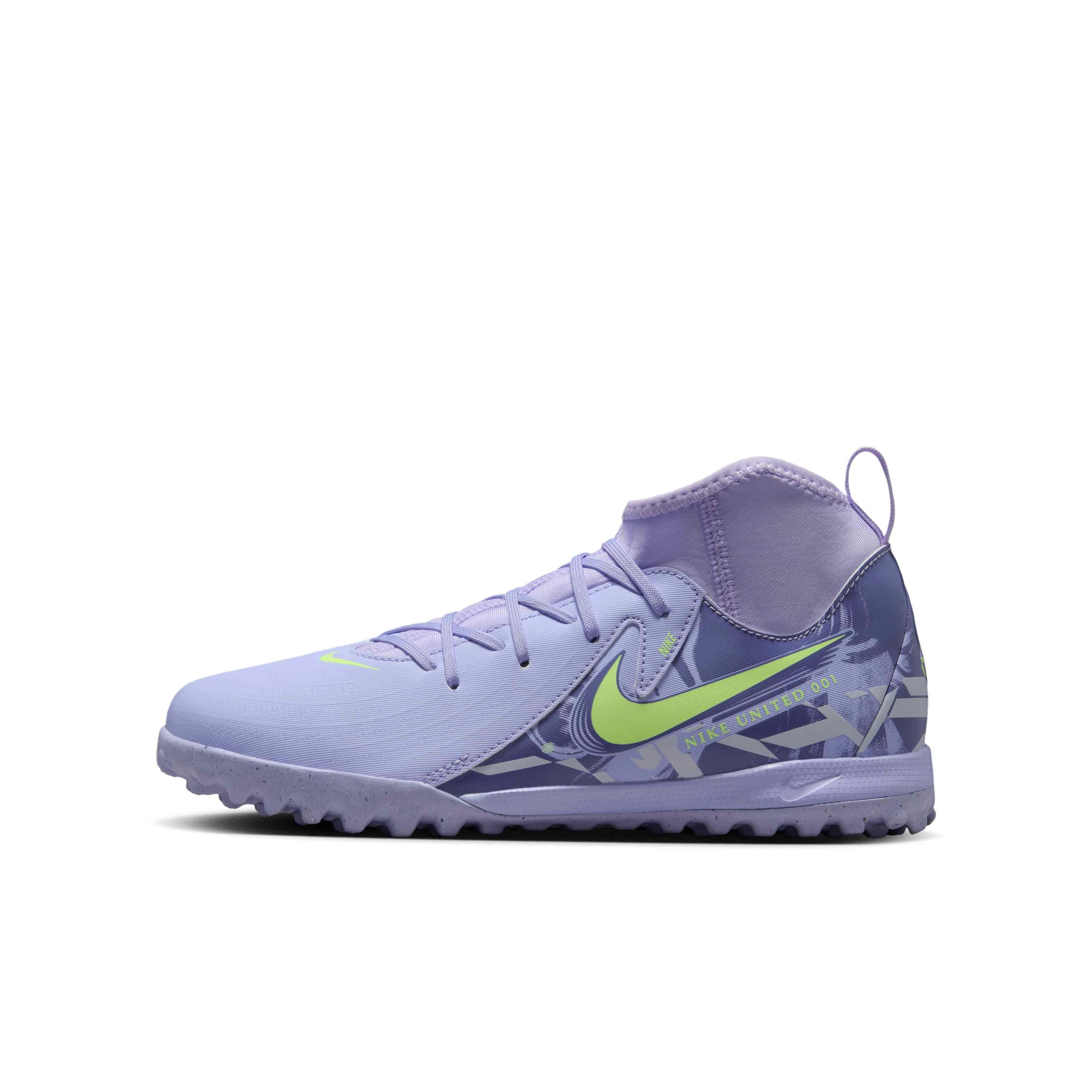 Nike Jr. Phantom Luna 2 Academy Turf Grade School Kids' "Purple Agate/Barely Volt" Soccer Shoe