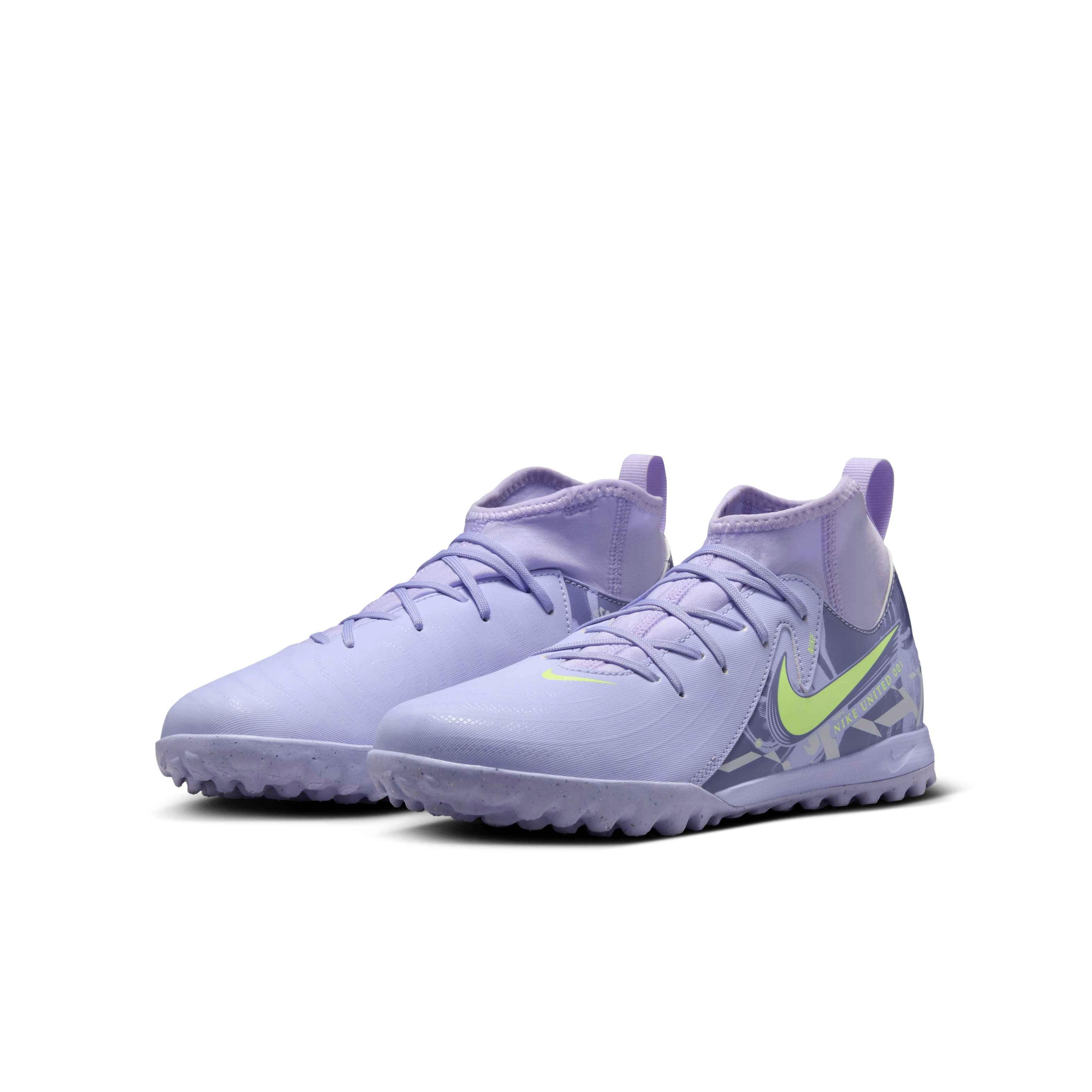 Nike Jr. Phantom Luna 2 Academy Turf Grade School Kids' "Purple Agate/Barely Volt" Soccer Shoe