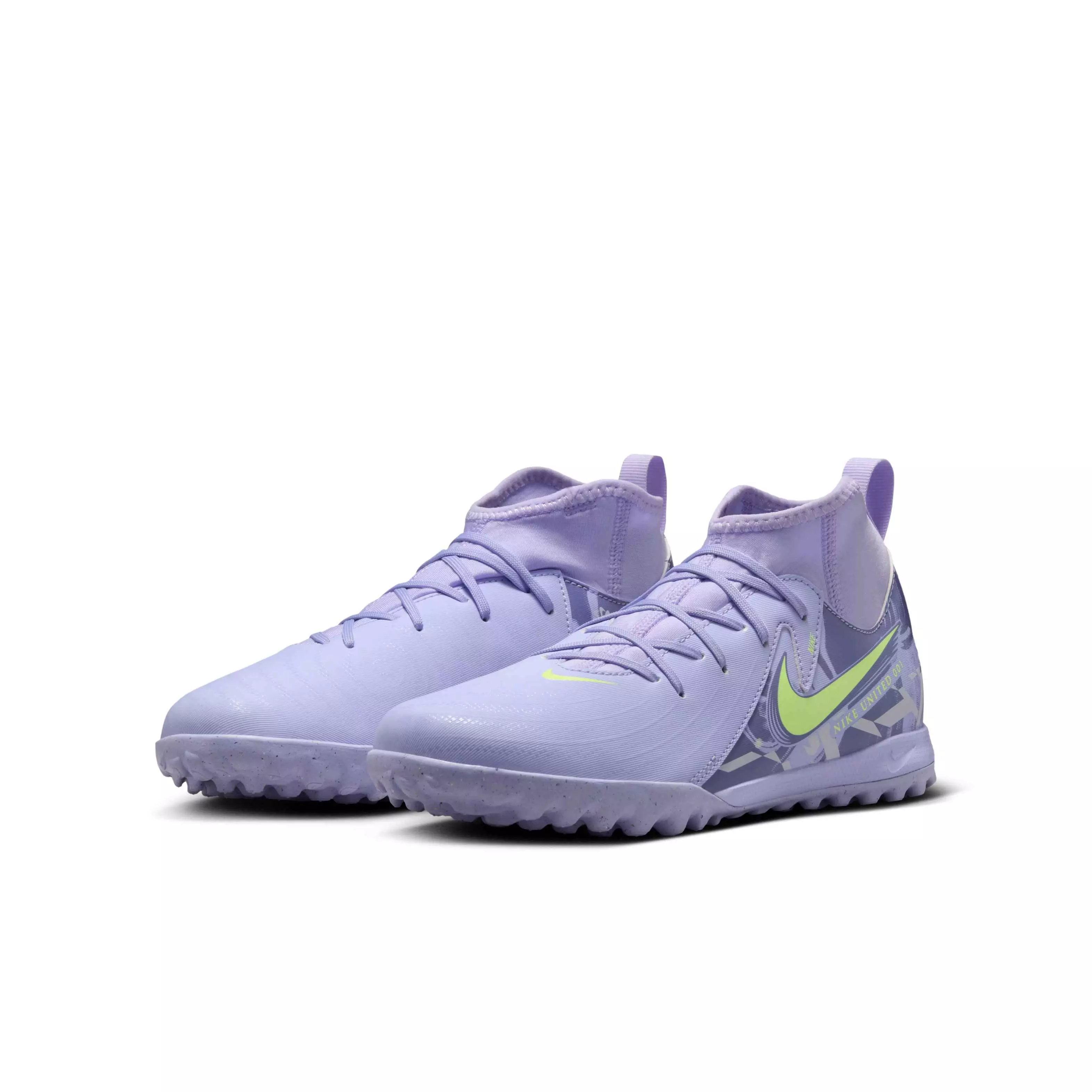 Nike Jr. Phantom Luna 2 Academy Turf "Purple Agate/Barely Volt" Grade School Kids' Soccer Shoe - PURPLE/VOLT