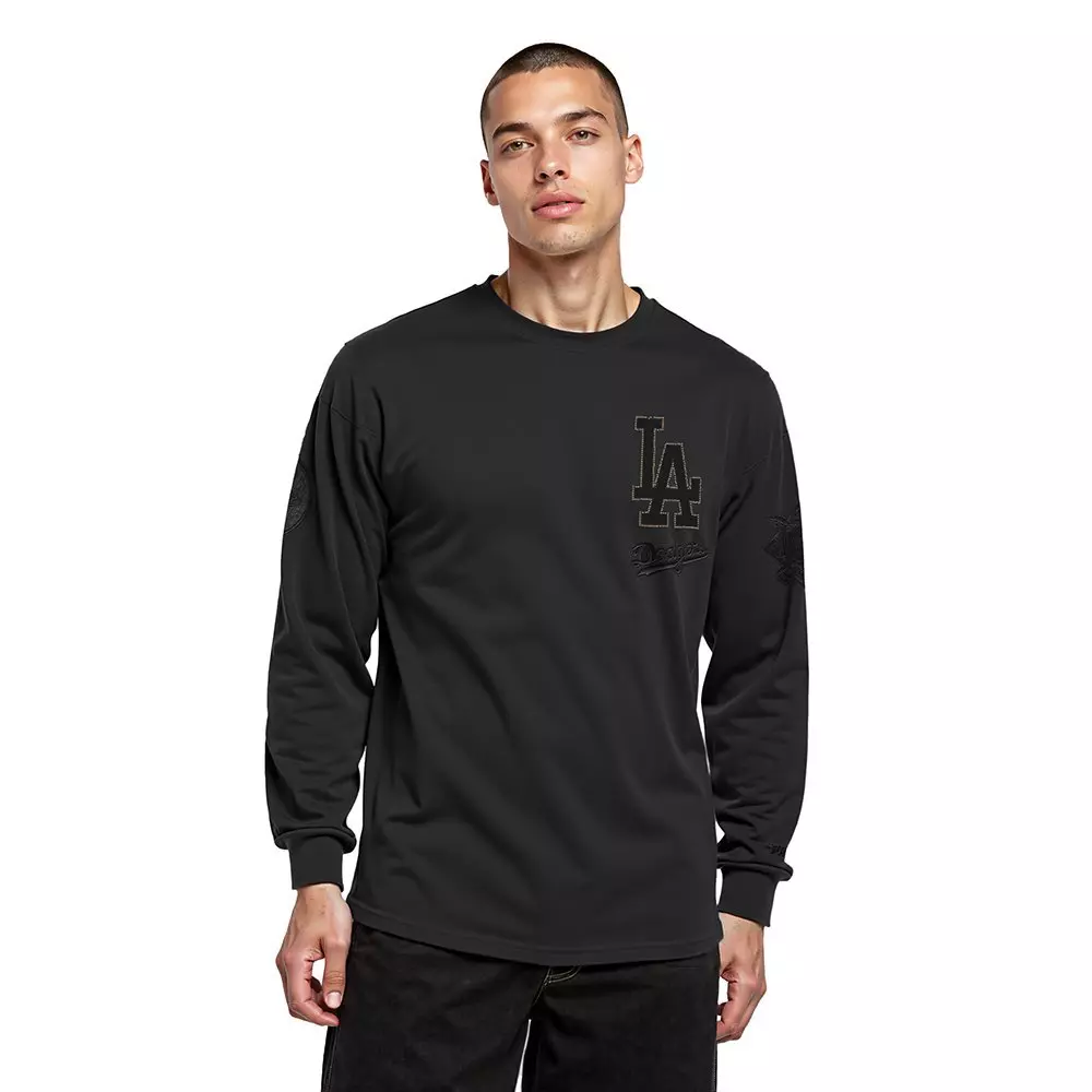 Pro Standard Men's MLB Los Angeles Dodgers Blackout Drop Shoulder LS Tee - BLACK