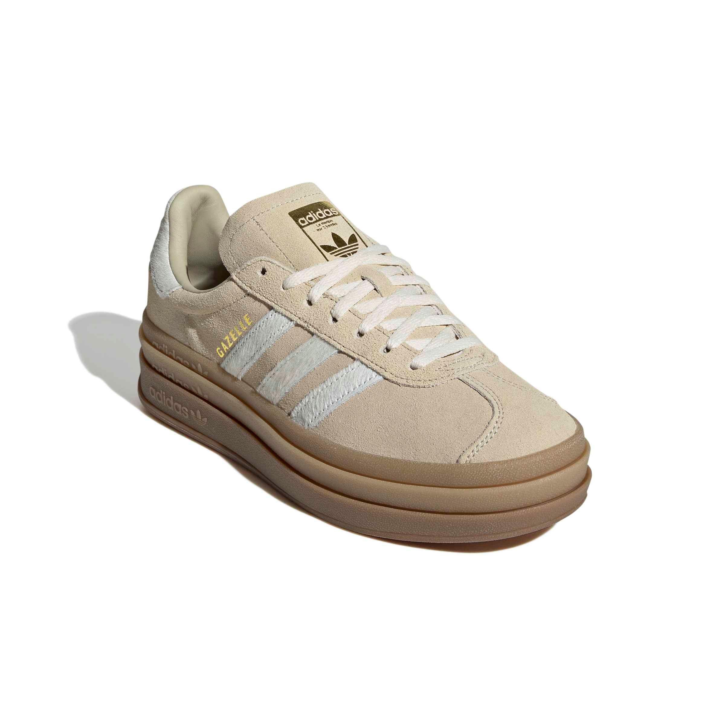 adidas Originals Gazelle Bold "Stone Khaki/Cream White/Gold Metallic" Women's Shoe - STONE/CREAM/GOLD Thumbnail View 3
