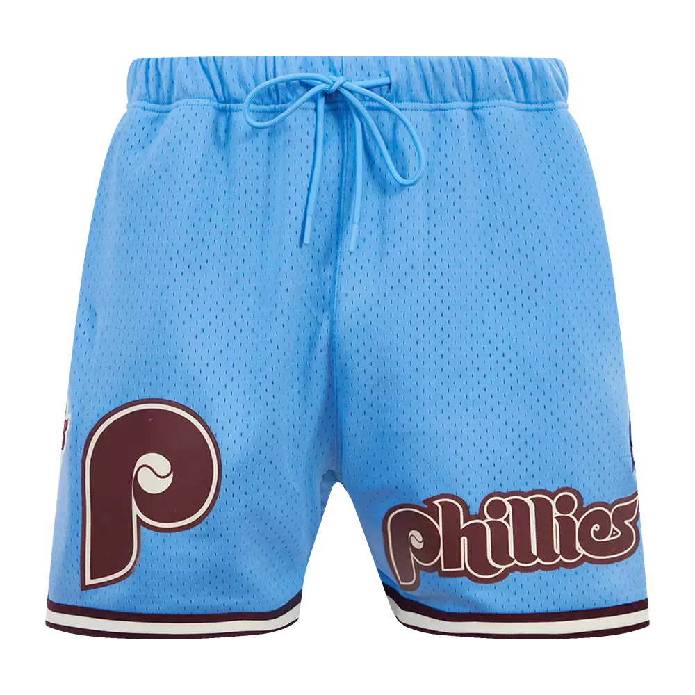 Pro Standard Men's MLB Philadelphia Phillies Retro Logo Mesh Short - Blue/Wine - BLUE/WINE